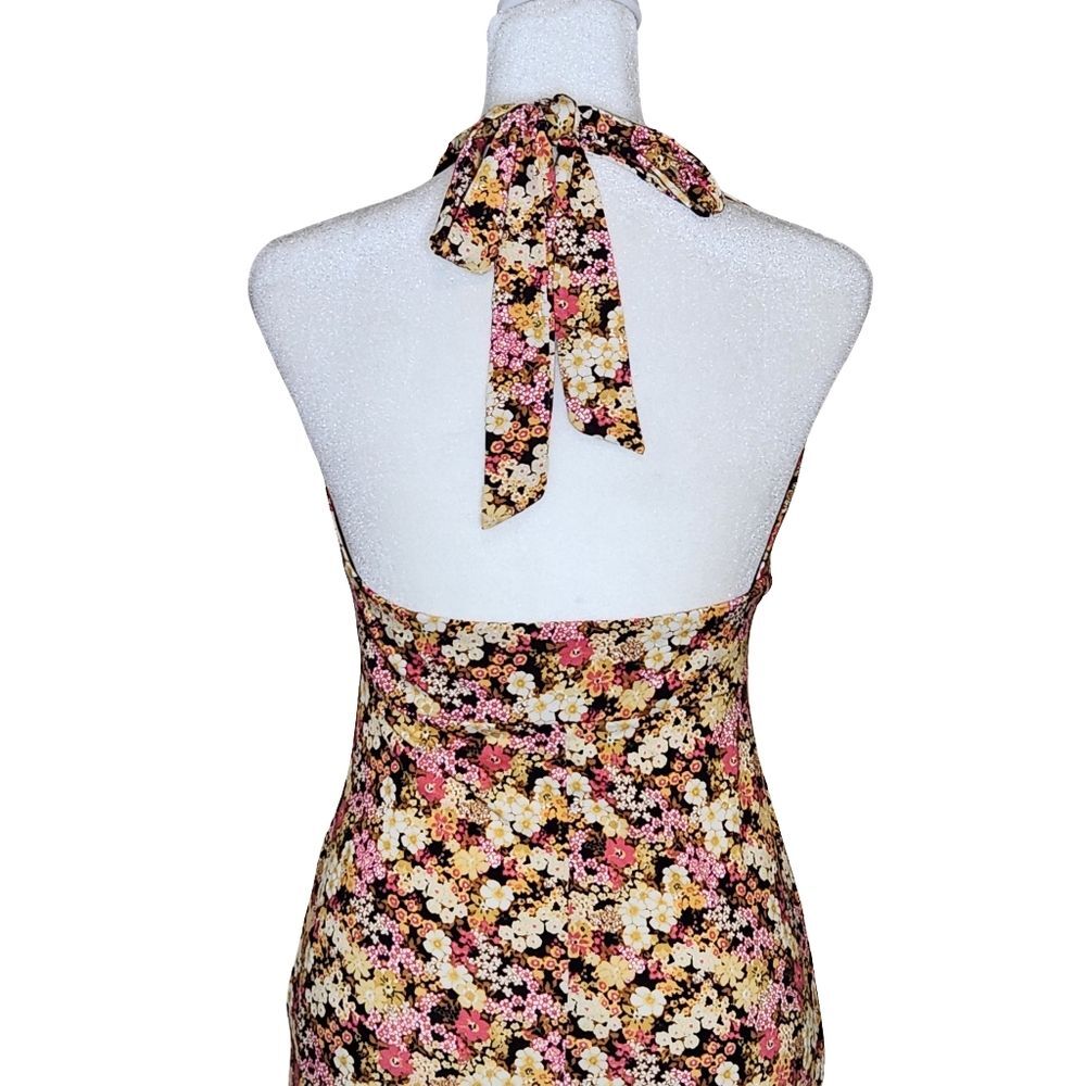 Forever 21 Retro Floral Print Tie Back Halter Midi Dress Medium Summer Boho - Picture 7 of 12